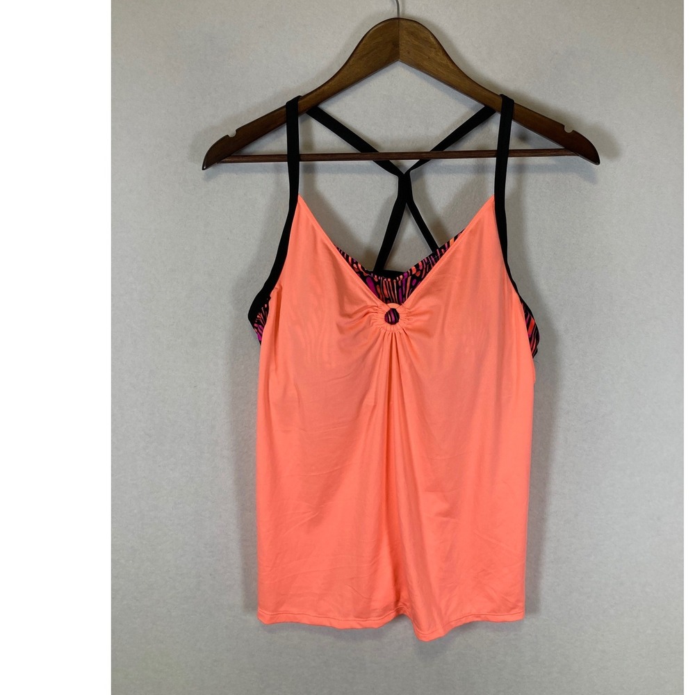 Vibrant Tropical NWT ZeroXposur Women Med Coral Zebra Print Layered Tankini‎ Top